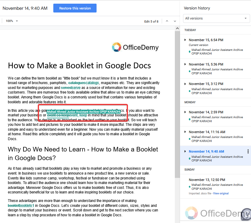 How to track changes in Google Docs 9