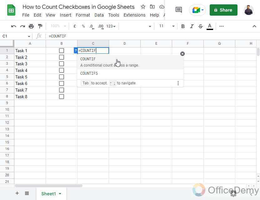 How to Count Checkboxes in Google Sheets 13