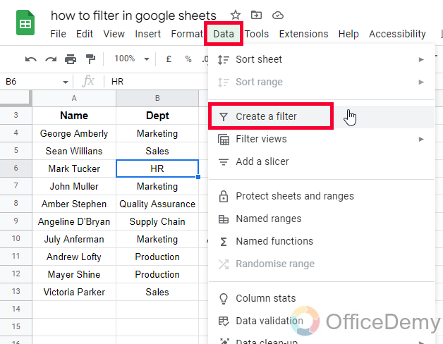 How to Filter in Google Sheets 3