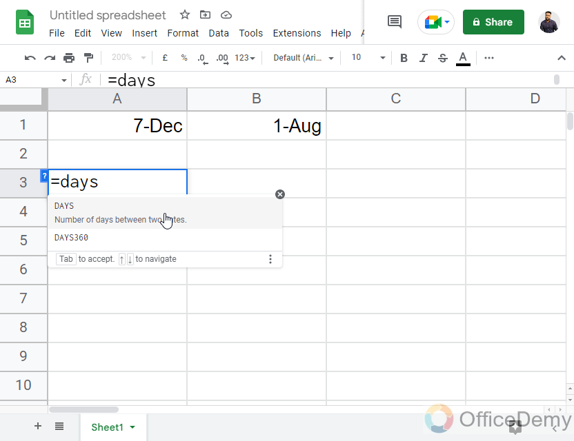 How to Use DAYS Function in Google Sheets 2