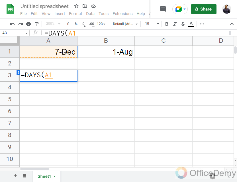 How to Use DAYS Function in Google Sheets 3