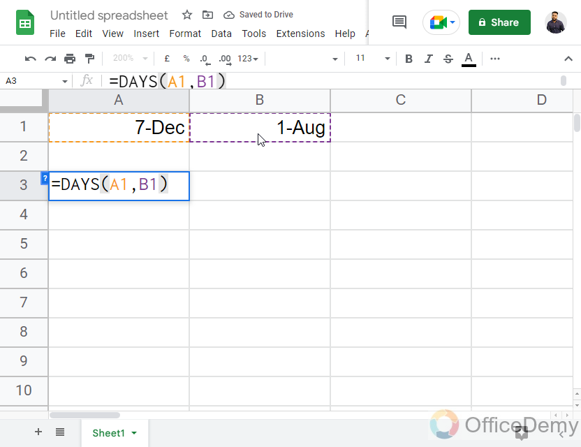 How to Use DAYS Function in Google Sheets 4