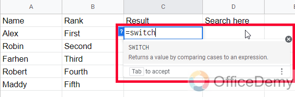 How to Use Switch Function in Google Sheets 2