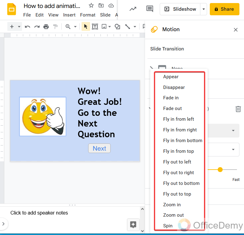 How to add animation to google slides 6
