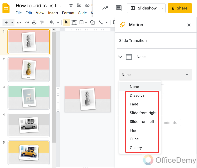 How to add transitions on google slides 12