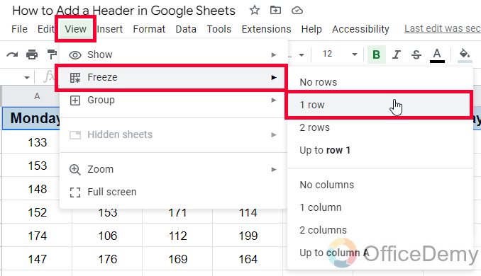 How to Add a Header in Google Sheets 4