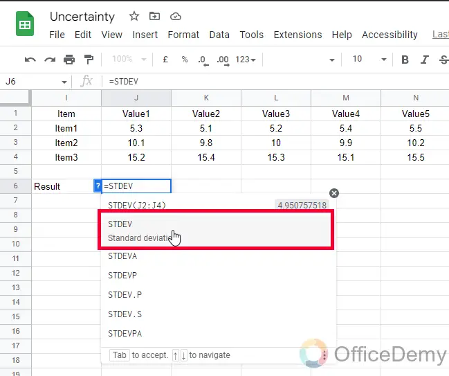 How to Find Uncertainty in Google Sheets 2