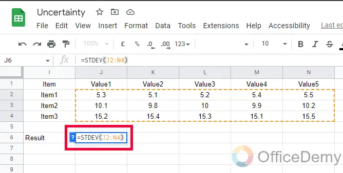 How to Find Uncertainty in Google Sheets 3