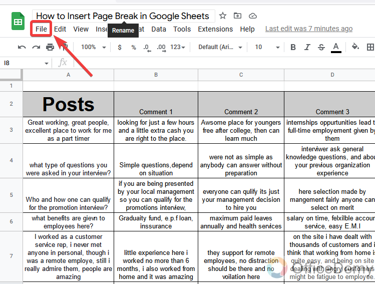 How to Insert Page Break in Google Sheets 2