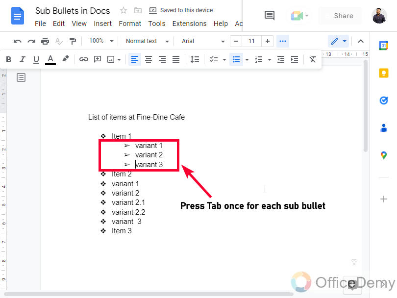 How to Make Sub Bullet Points in Google Docs 13