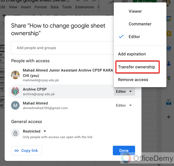 How to change google sheet ownership 10