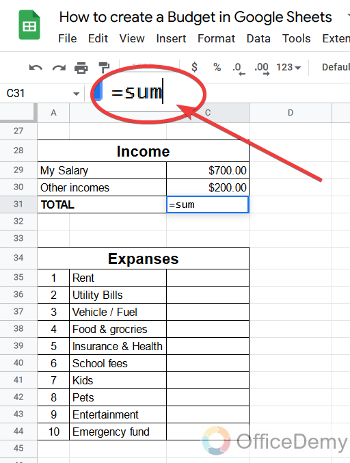How to create a Budget in Google Sheets 10