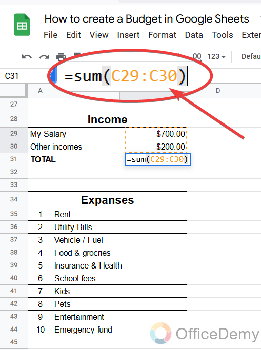How to create a Budget in Google Sheets 11
