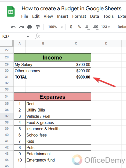 How to create a Budget in Google Sheets 12
