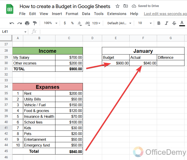 How to create a Budget in Google Sheets 16