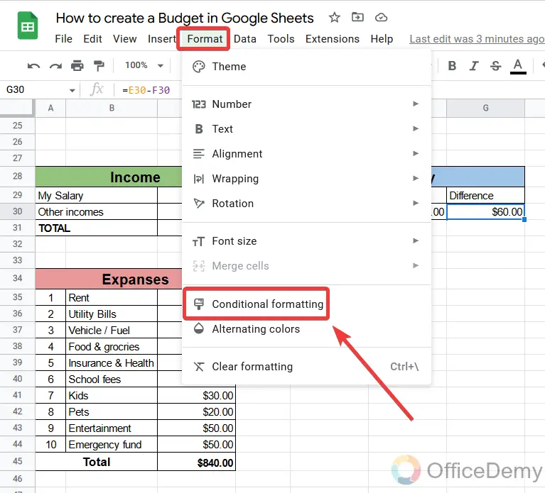 How to create a Budget in Google Sheets 19