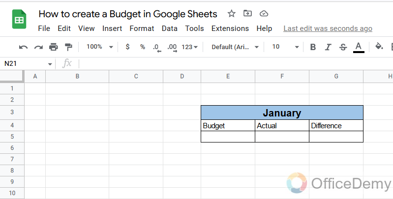 How to create a Budget in Google Sheets 2