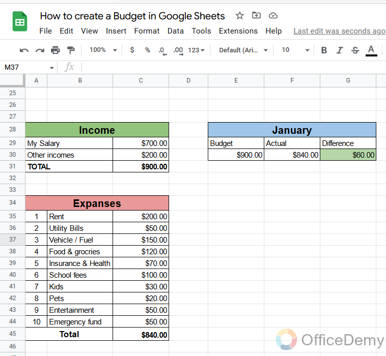 How to create a Budget in Google Sheets 25