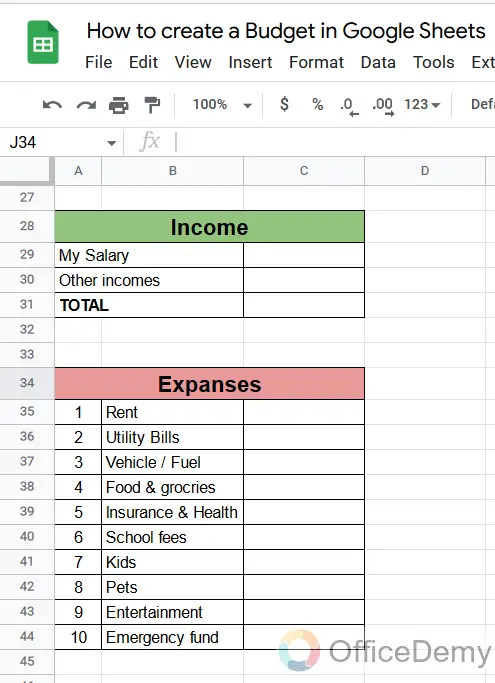 How to create a Budget in Google Sheets 7