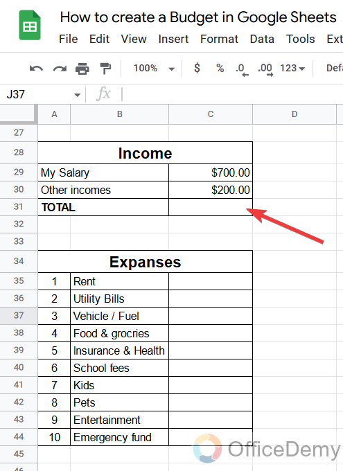 How to create a Budget in Google Sheets 9