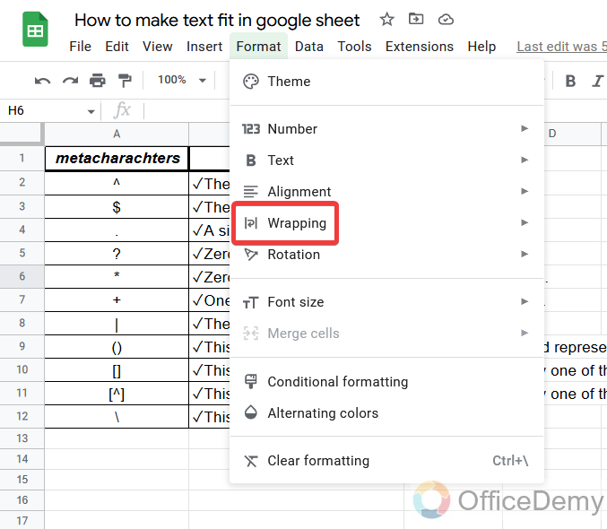 How to make text fit in google sheet 4