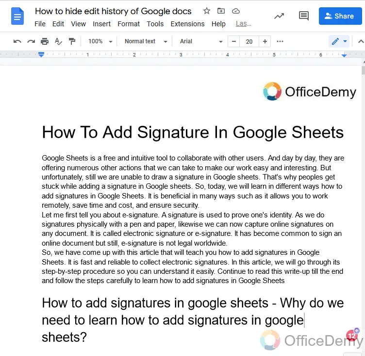 How to hide edit history on Google docs 1