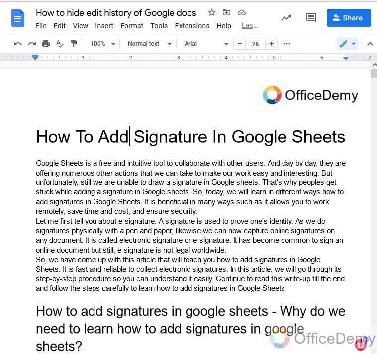 How to hide edit history on Google docs 12