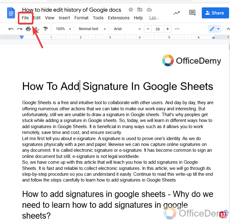 How to hide edit history on Google docs 13