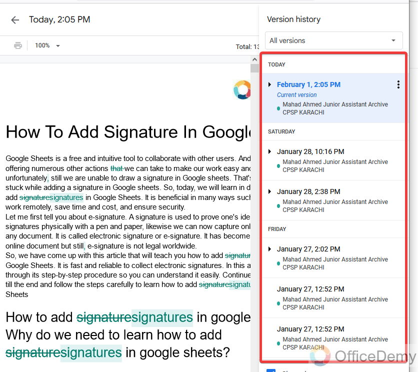 How to hide edit history on Google docs 16
