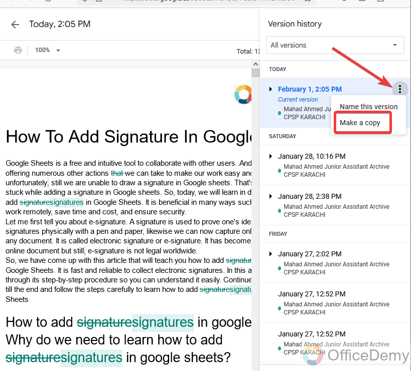 How to hide edit history on Google docs 17