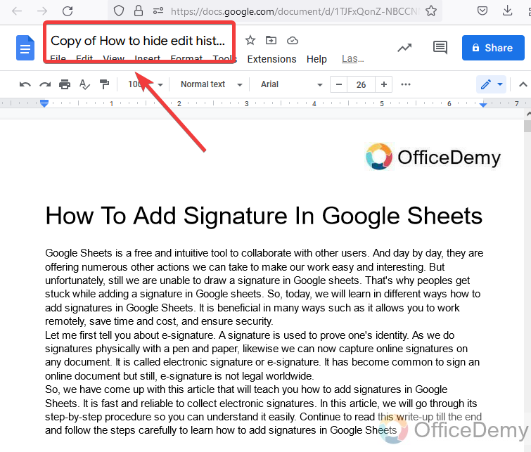 How to hide edit history on Google docs 19