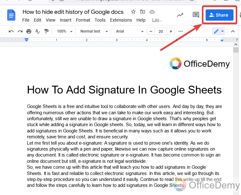 How to hide edit history on Google docs 5