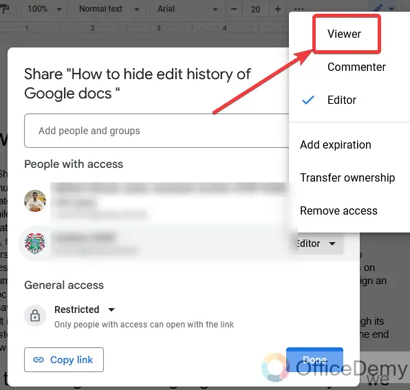 How to hide edit history on Google docs 8