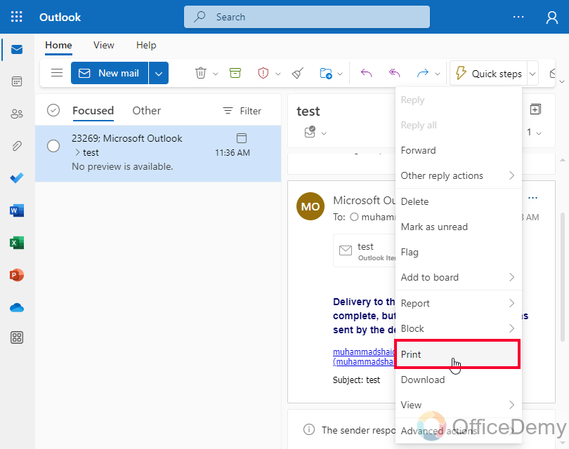 How to Print an Email on Outlook 14