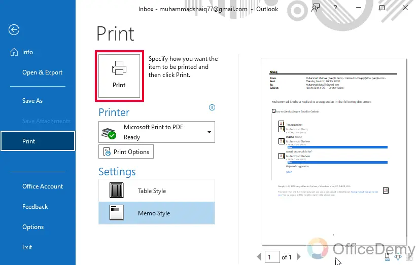 How to Print an Email on Outlook 5