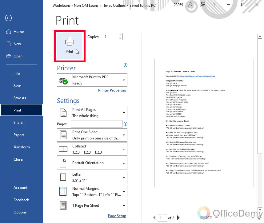 How to Print in Microsoft Word 6
