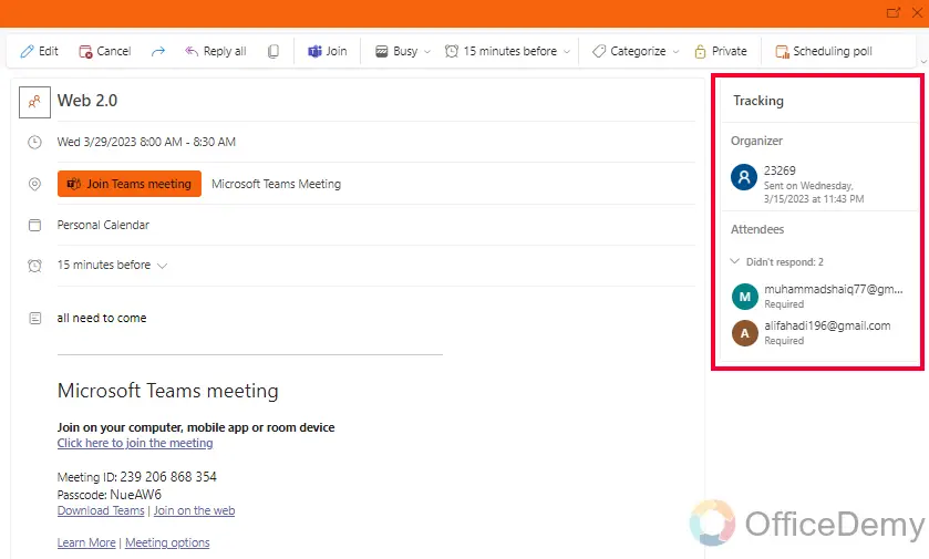 How to See Who Accepted a Meeting in Outlook 15