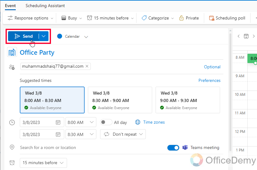 How to Send Meeting Invite in Outlook 19
