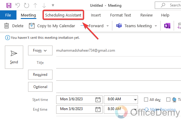how to use scheduling assistant in outlook 8