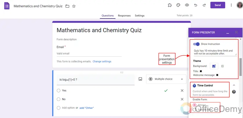 Can you put a time limit on Google Forms quiz 18