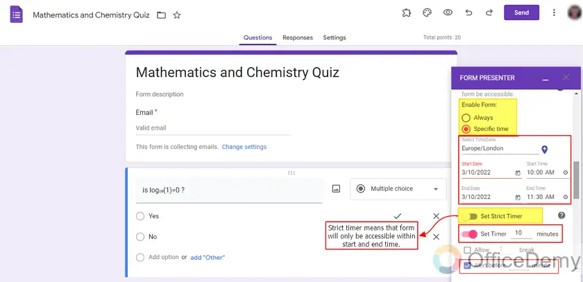 Can you put a time limit on Google Forms quiz 19