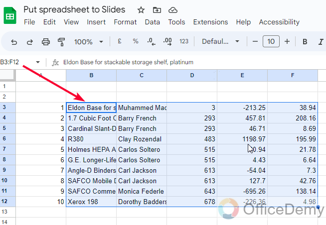 How to Put a Spreadsheet in Google Slides 2