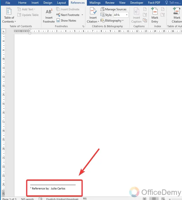 How to add a footnote in Microsoft Word 10