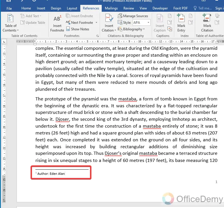 How to add a footnote in Microsoft Word 6