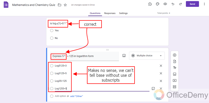 How to add subscript and superscript in Google Form 5