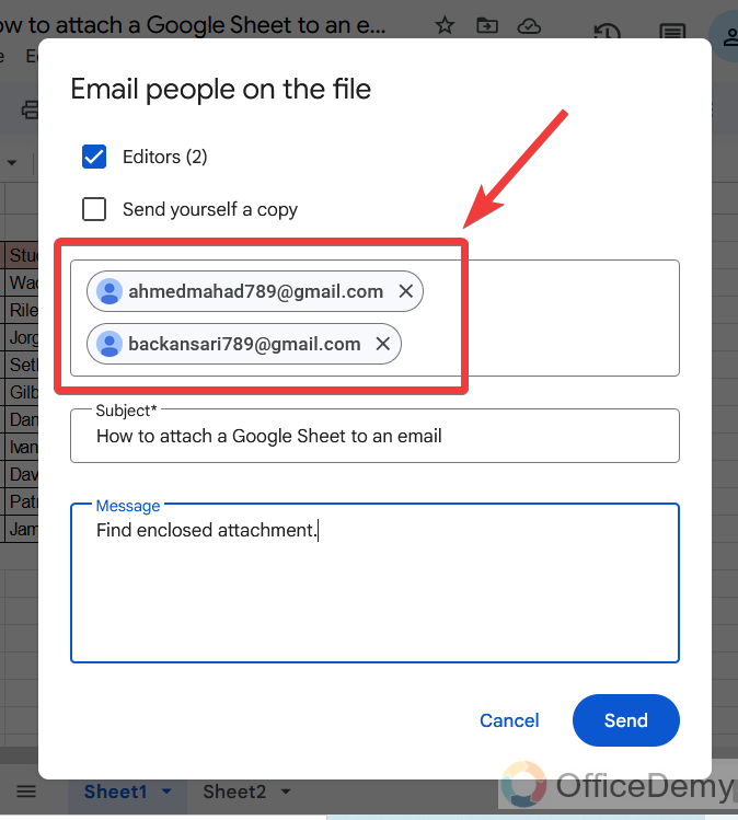 How to attach a Google Sheet to an email 12