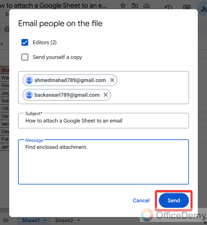 How to attach a Google Sheet to an email 13