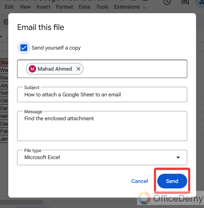 How to attach a Google Sheet to an email 17