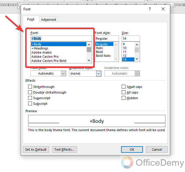 How to change default font in Microsoft Word 11