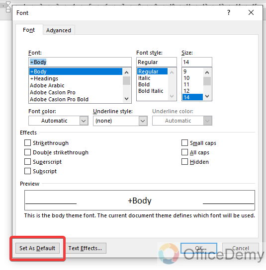 How to change default font in Microsoft Word 12